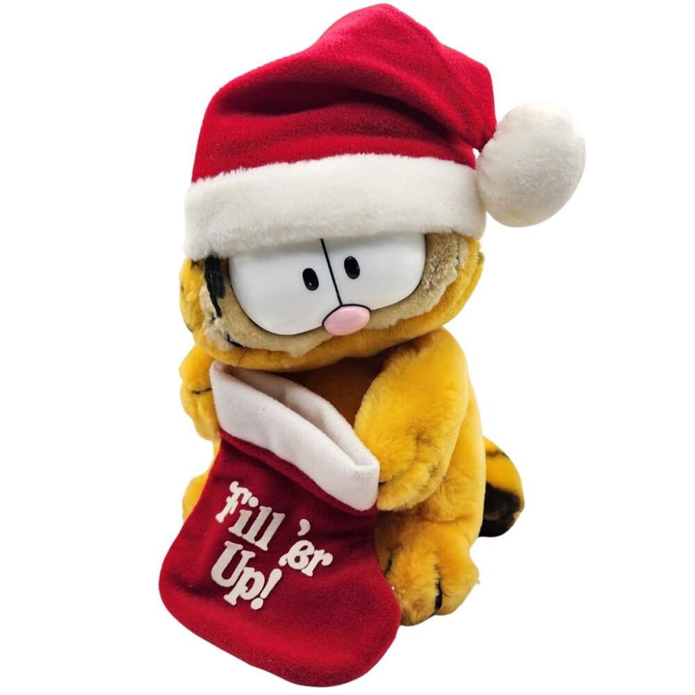 Vtg 1981 Dakin Garfield Santa Cat 8" Plush 'Fill Er Up!' Christmas Stocking Toy - Picture 3 of 15